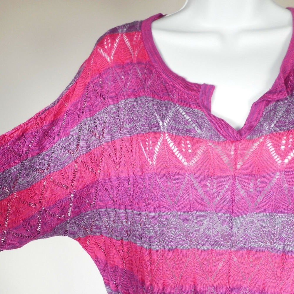 Nordstrom Sejour Pink Stripe Soft Knit Top Grey Pullover Dolman Sleeve